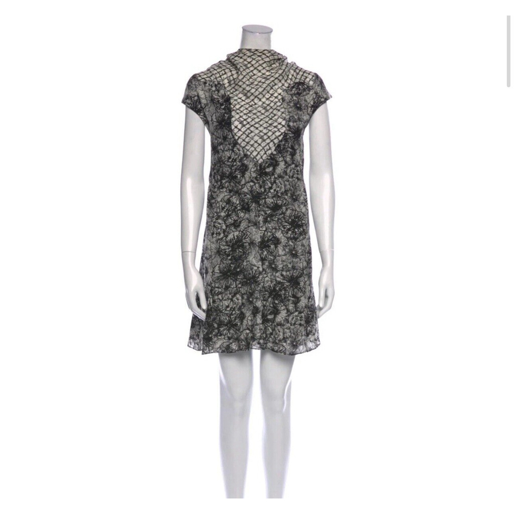 Proenza Schouler 100% Silk Mini Dress Tie Neck Lined Size 4 Black White Floral